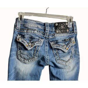 Miss Me Blue Cropped Jeans with Embellished Pockets